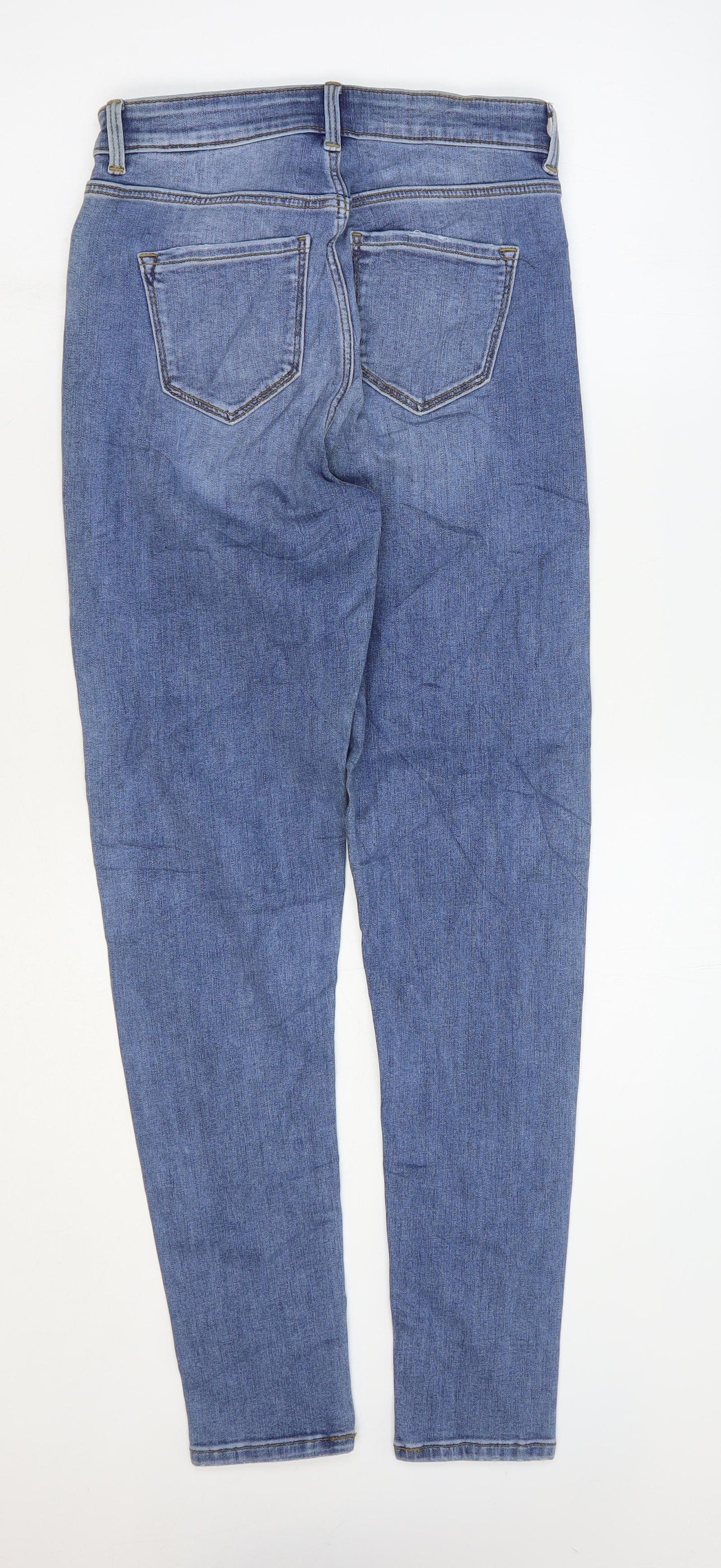 Marks and Spencer Womens Blue Cotton Skinny Jeans Size 8 L28 in Regular Zip