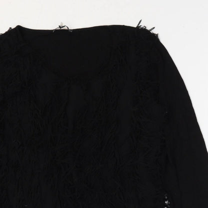 Yest Womens Black Viscose Basic Blouse Size 8 Round Neck