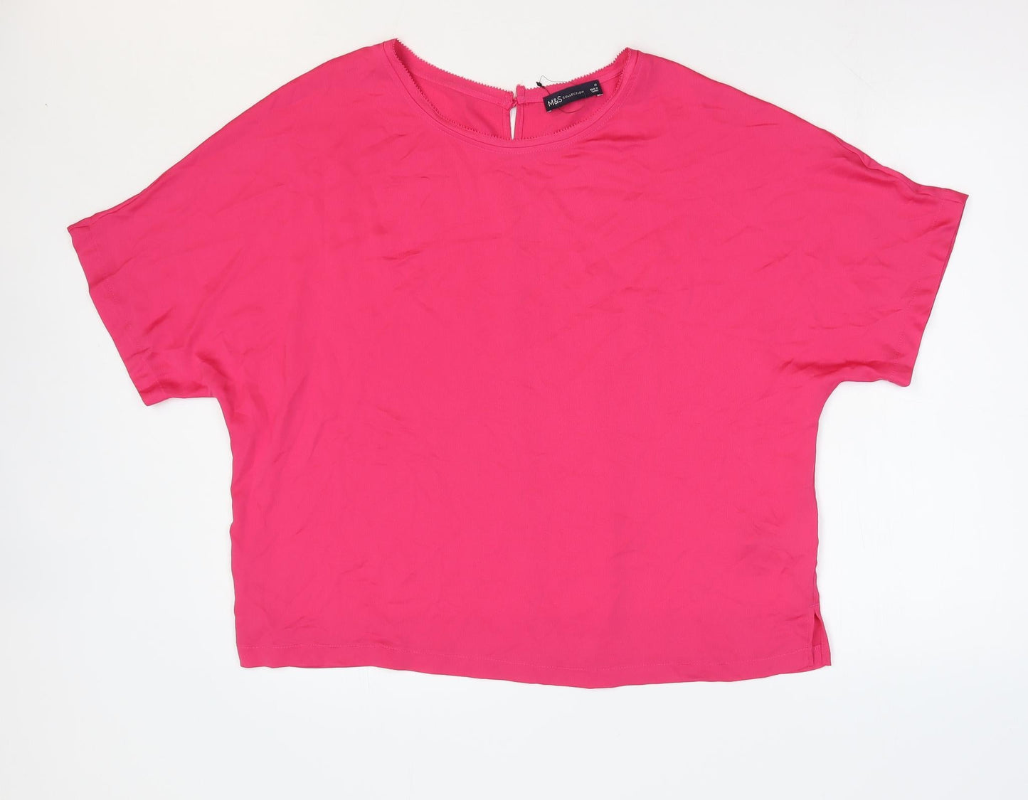 Marks and Spencer Womens Pink Polyester Basic T-Shirt Size 16 Round Neck