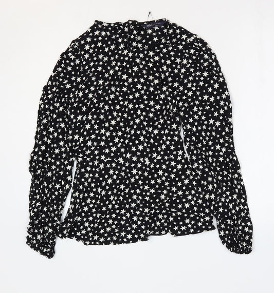 Marks and Spencer Womens Beige Geometric Viscose Basic Blouse Size 6 Round Neck - Star Print