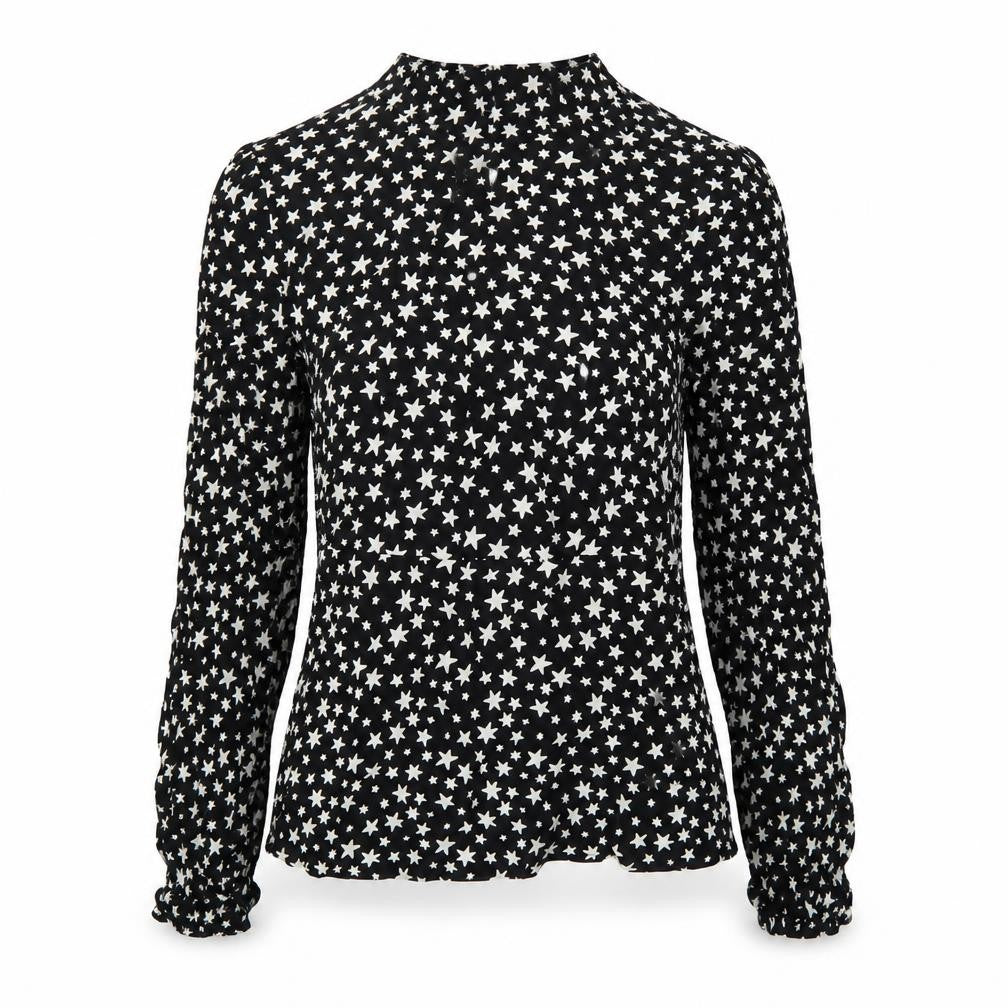 Marks & Spencer Womens Beige Geometric Viscose Basic Blouse Size 6 Round Neck - Star Print