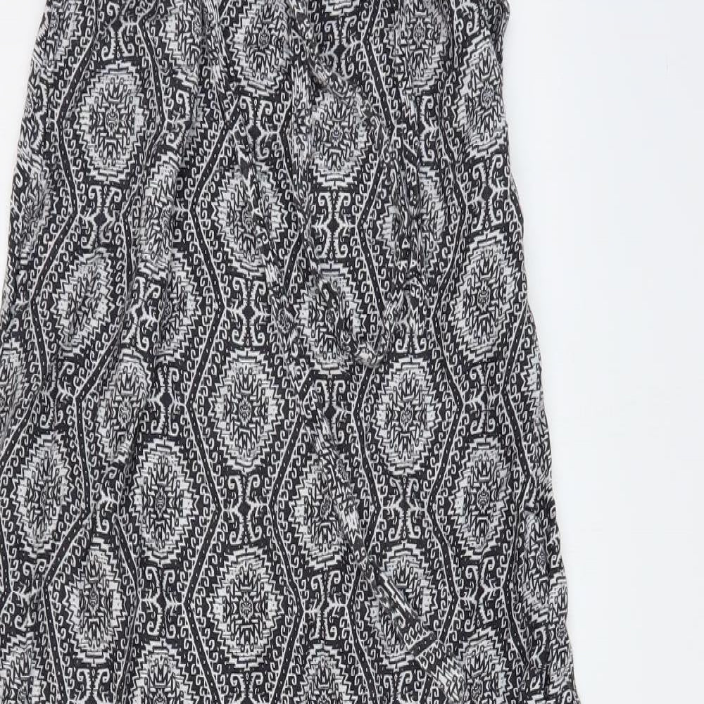 New Look Womens Black Geometric Viscose Maxi Size 8 Off the Shoulder Tie - Bandeau Dress