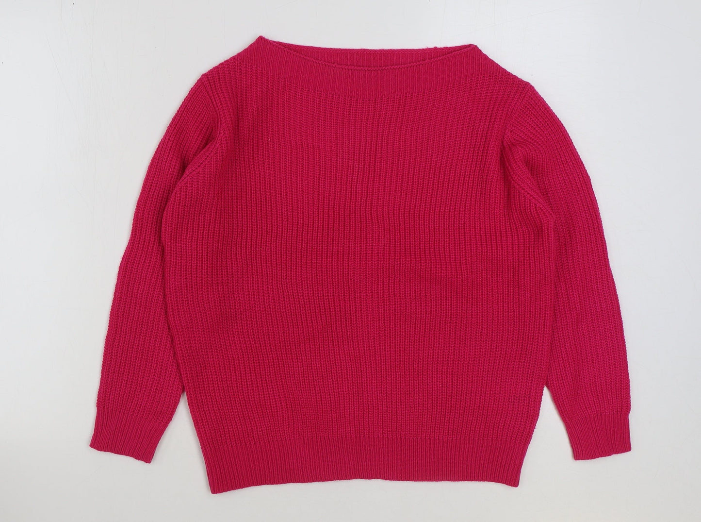 Tru Womens Pink Boat Neck Acrylic Pullover Jumper Size S