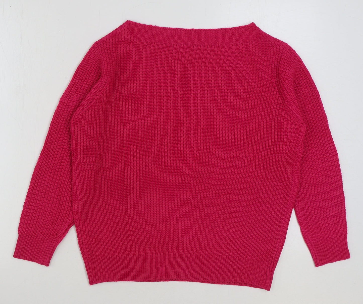 Tru Womens Pink Boat Neck Acrylic Pullover Jumper Size S