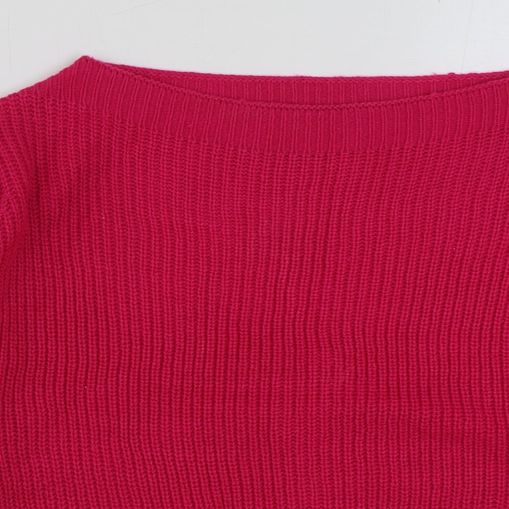 Tru Womens Pink Boat Neck Acrylic Pullover Jumper Size S