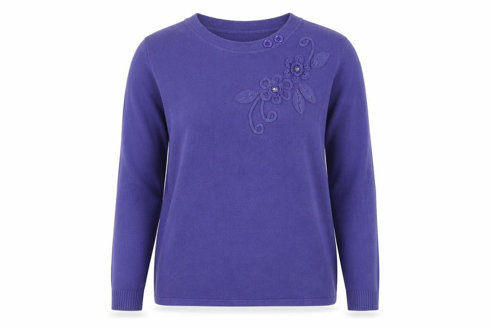 Reflect Womens Purple Round Neck Floral Acrylic Pullover Jumper Size M