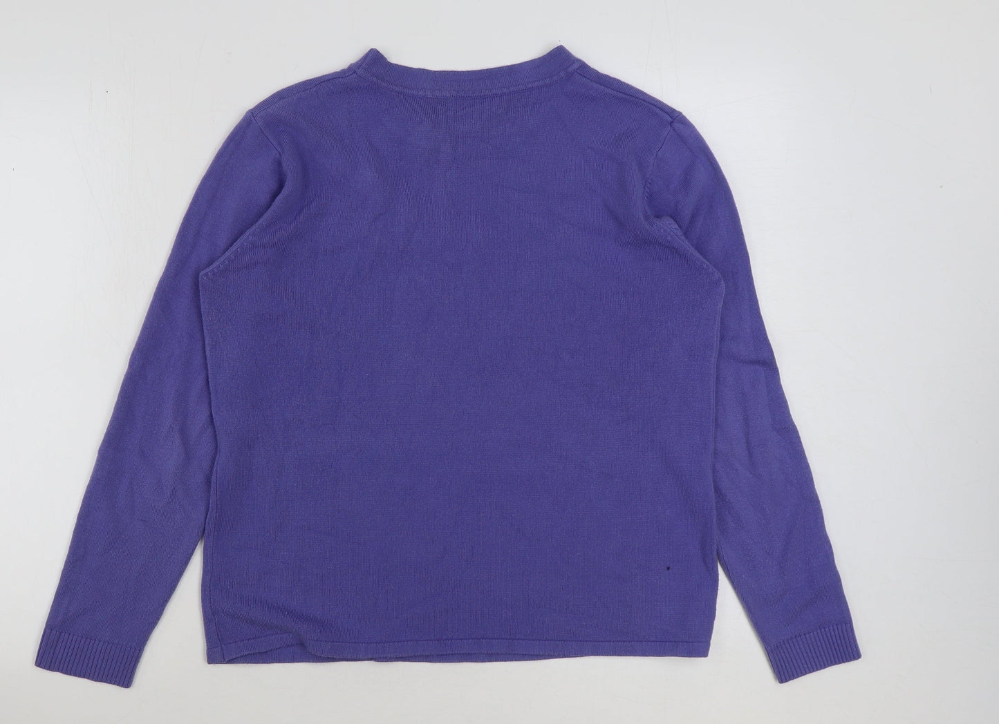 Reflect Womens Purple Round Neck Floral Acrylic Pullover Jumper Size M