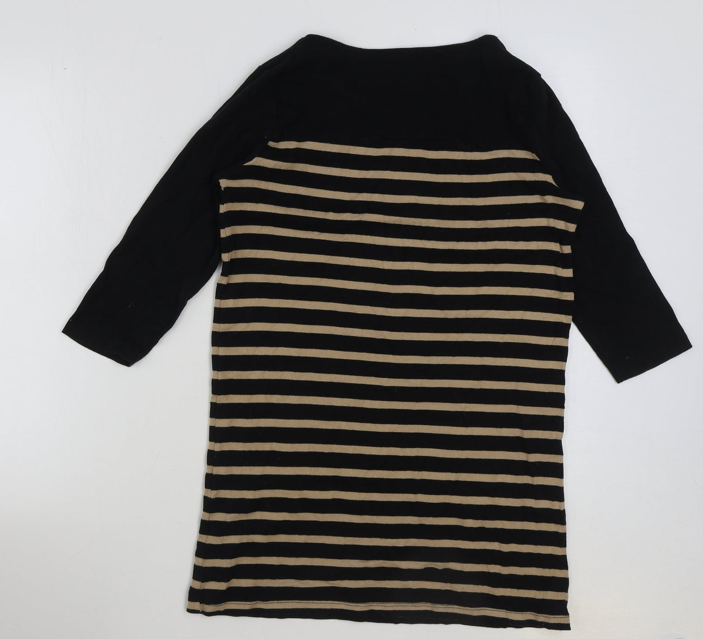 INTUITION Womens Brown Striped Cotton Basic T-Shirt Size 12 Round Neck