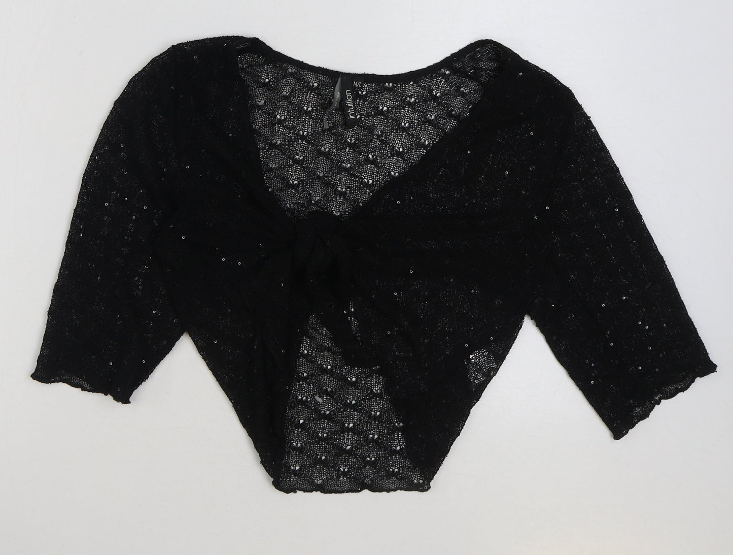 INTUITION Womens Black V-Neck Polyester Cardigan Jumper Size M