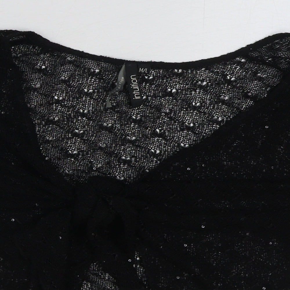 INTUITION Womens Black V-Neck Polyester Cardigan Jumper Size M