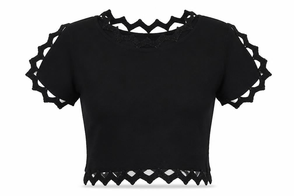 Viz a Viz Womens Black Viscose Basic T-Shirt Size M Round Neck