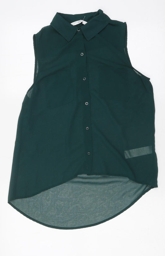 New Look Womens Green Polyester Jersey Button-Up Size 8 Collared