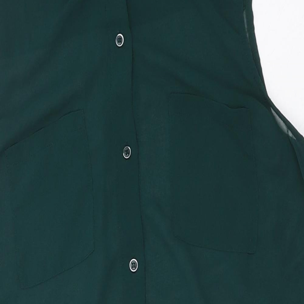 New Look Womens Green Polyester Jersey Button-Up Size 8 Collared