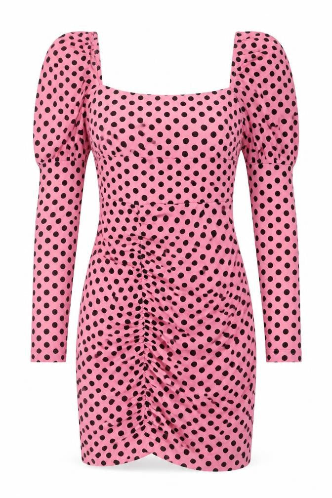 NaaNaa Womens Pink Polka Dot Polyester Bodycon Size 8 Square Neck Zip