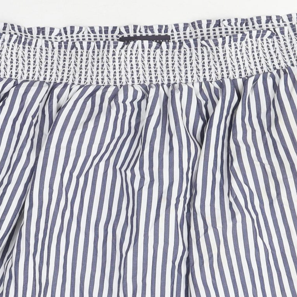 Marks and Spencer Womens Blue Striped Polyester Basic T-Shirt Size 14 Off the Shoulder