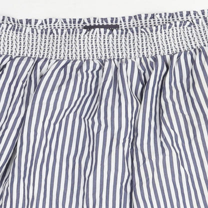 Marks & Spencer Womens Blue Striped Polyester Basic T-Shirt Size 14 Off the Shoulder