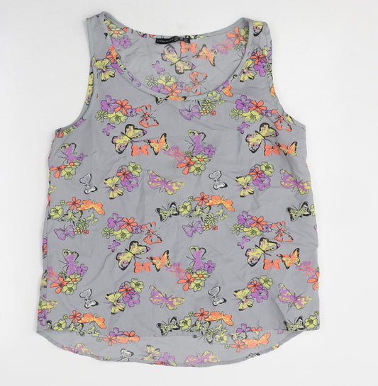 Atmosphere Womens Grey Geometric Polyester Basic Tank Size 12 Round Neck - Butterfly Pattern