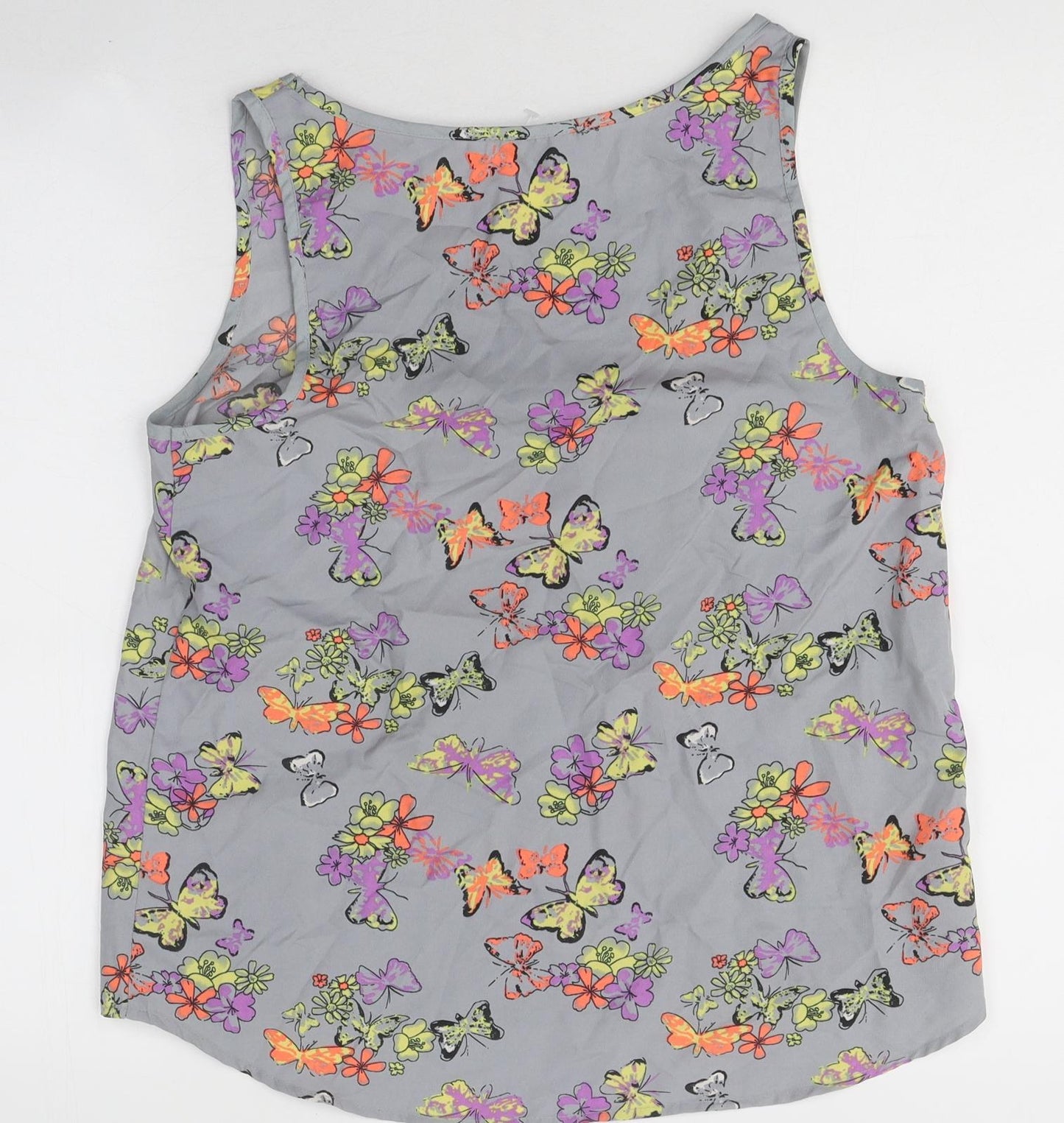 Atmosphere Womens Grey Geometric Polyester Basic Tank Size 12 Round Neck - Butterfly Pattern