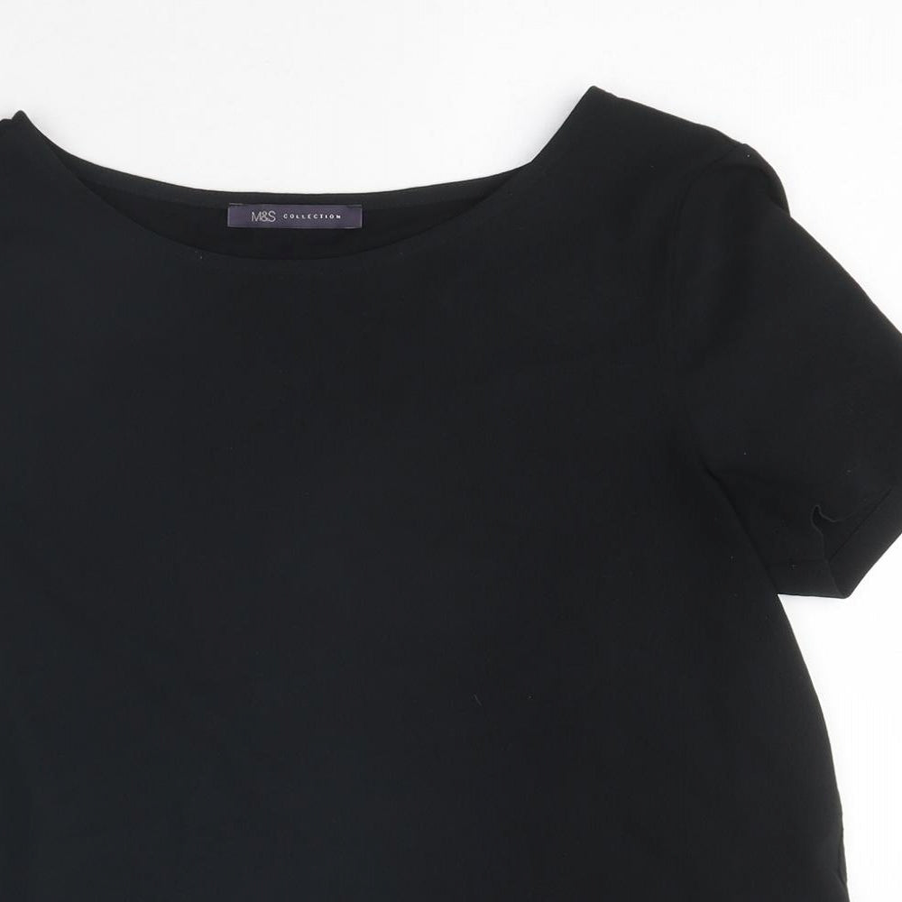 Marks and Spencer Womens Black Polyester Basic T-Shirt Size 8 Round Neck