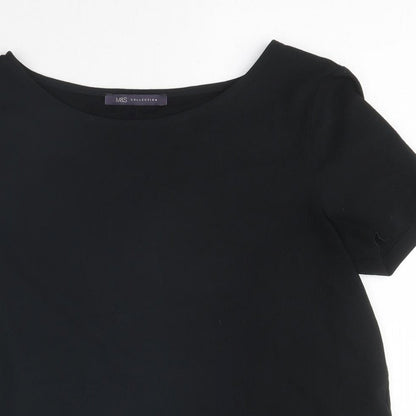 Marks & Spencer Womens Black Polyester Basic T-Shirt Size 8 Round Neck