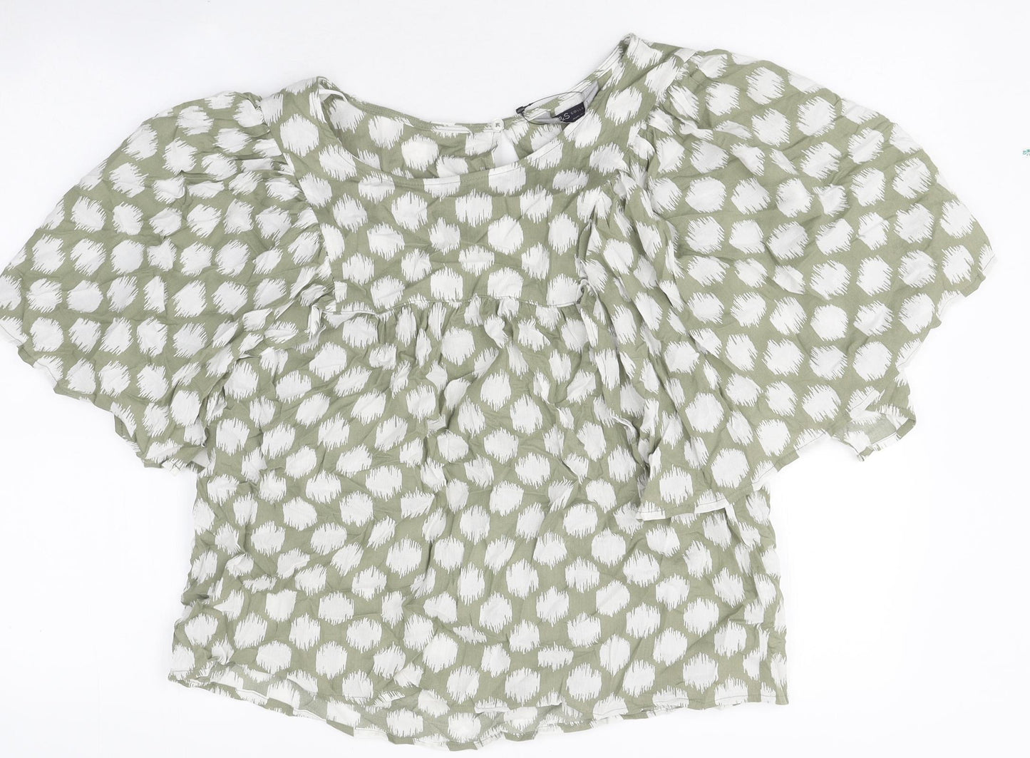 Marks and Spencer Womens Green Geometric Polyester Basic T-Shirt Size 12 Round Neck