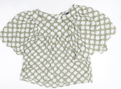 Marks & Spencer Womens Green Geometric Polyester Basic T-Shirt Size 12 Round Neck