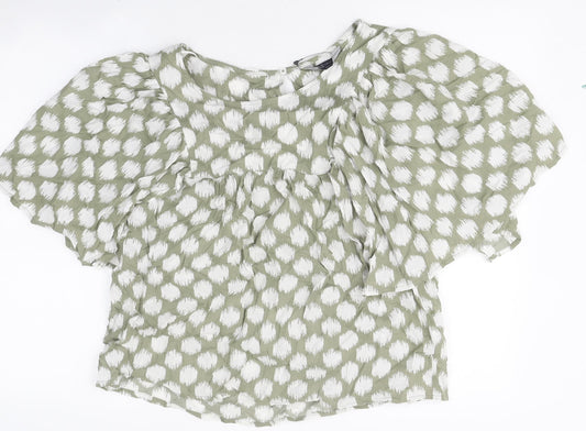 Marks and Spencer Womens Green Geometric Polyester Basic T-Shirt Size 12 Round Neck