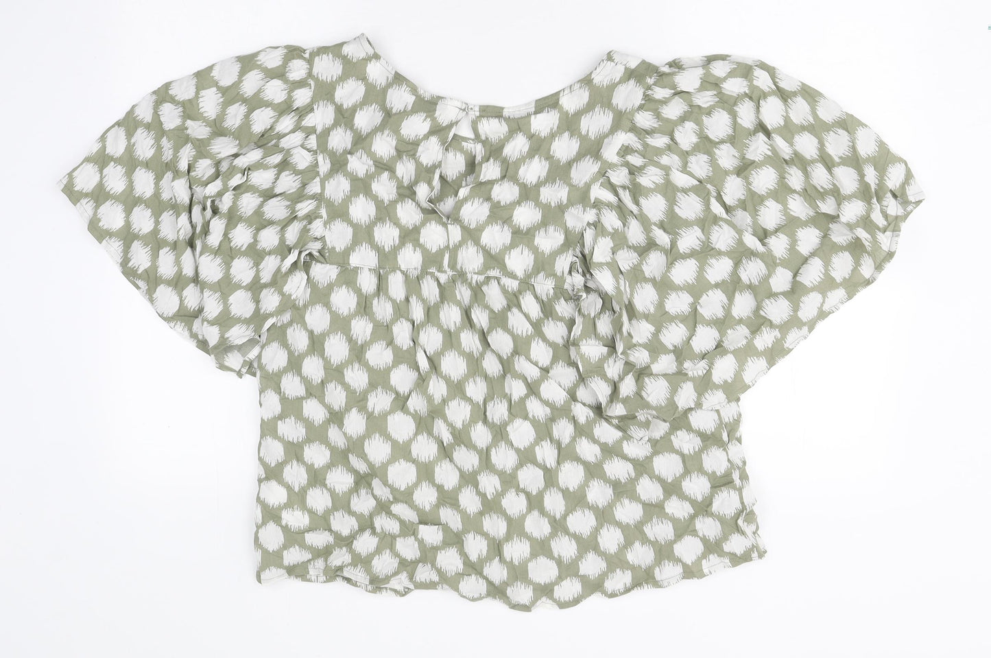 Marks and Spencer Womens Green Geometric Polyester Basic T-Shirt Size 12 Round Neck