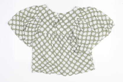 Marks & Spencer Womens Green Geometric Polyester Basic T-Shirt Size 12 Round Neck