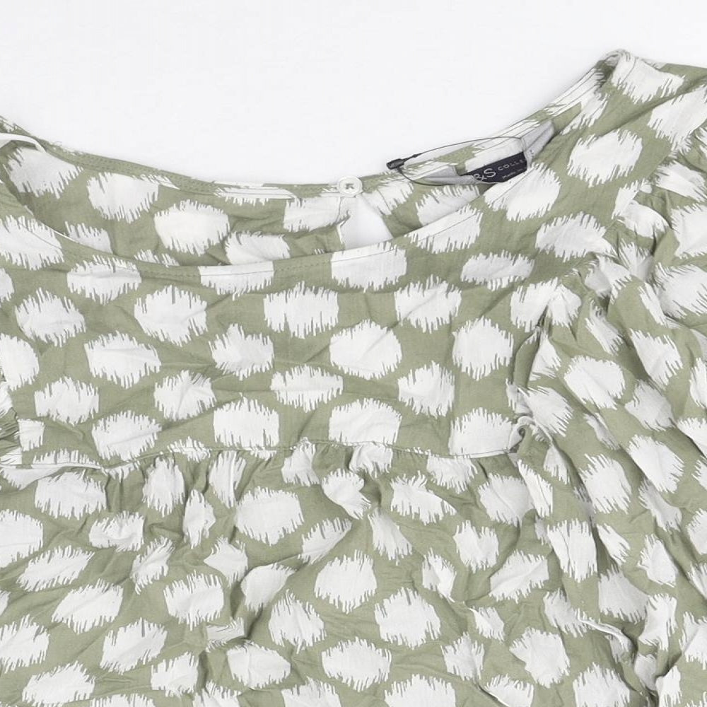 Marks and Spencer Womens Green Geometric Polyester Basic T-Shirt Size 12 Round Neck