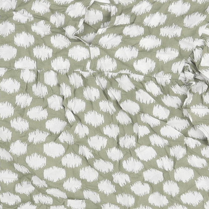 Marks & Spencer Womens Green Geometric Polyester Basic T-Shirt Size 12 Round Neck