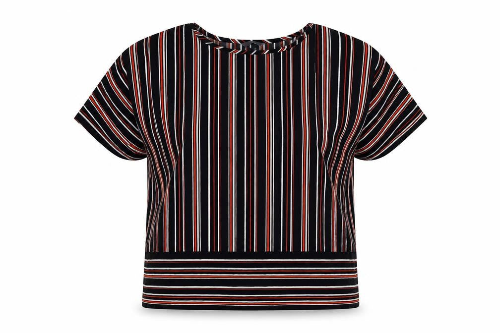 Papaya Womens Multicoloured Striped Polyester Basic T-Shirt Size 10 Round Neck