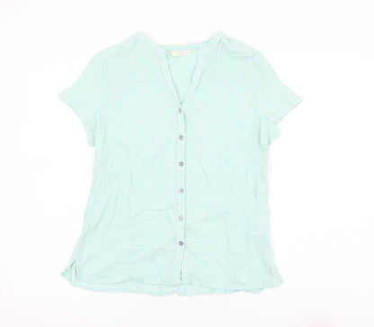Marks & Spencer Womens Blue Cotton Basic Button-Up Size 14 V-Neck