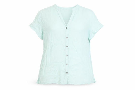 Marks and Spencer Womens Blue Cotton Basic Button-Up Size 14 V-Neck