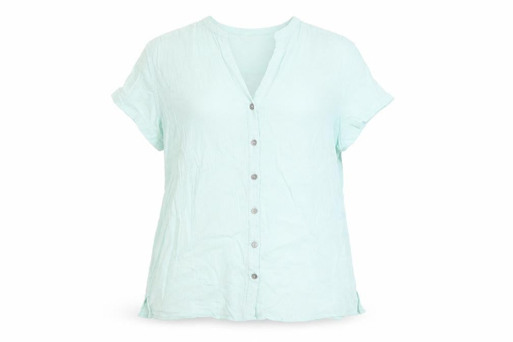 Marks & Spencer Womens Blue Cotton Basic Button-Up Size 14 V-Neck