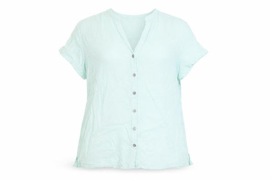Marks and Spencer Womens Blue Cotton Basic Button-Up Size 14 V-Neck