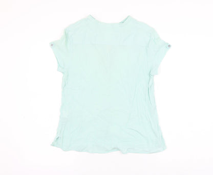 Marks & Spencer Womens Blue Cotton Basic Button-Up Size 14 V-Neck