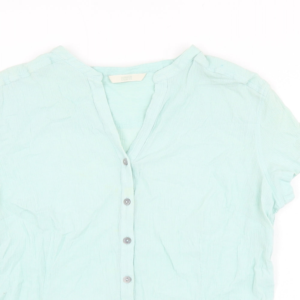 Marks and Spencer Womens Blue Cotton Basic Button-Up Size 14 V-Neck