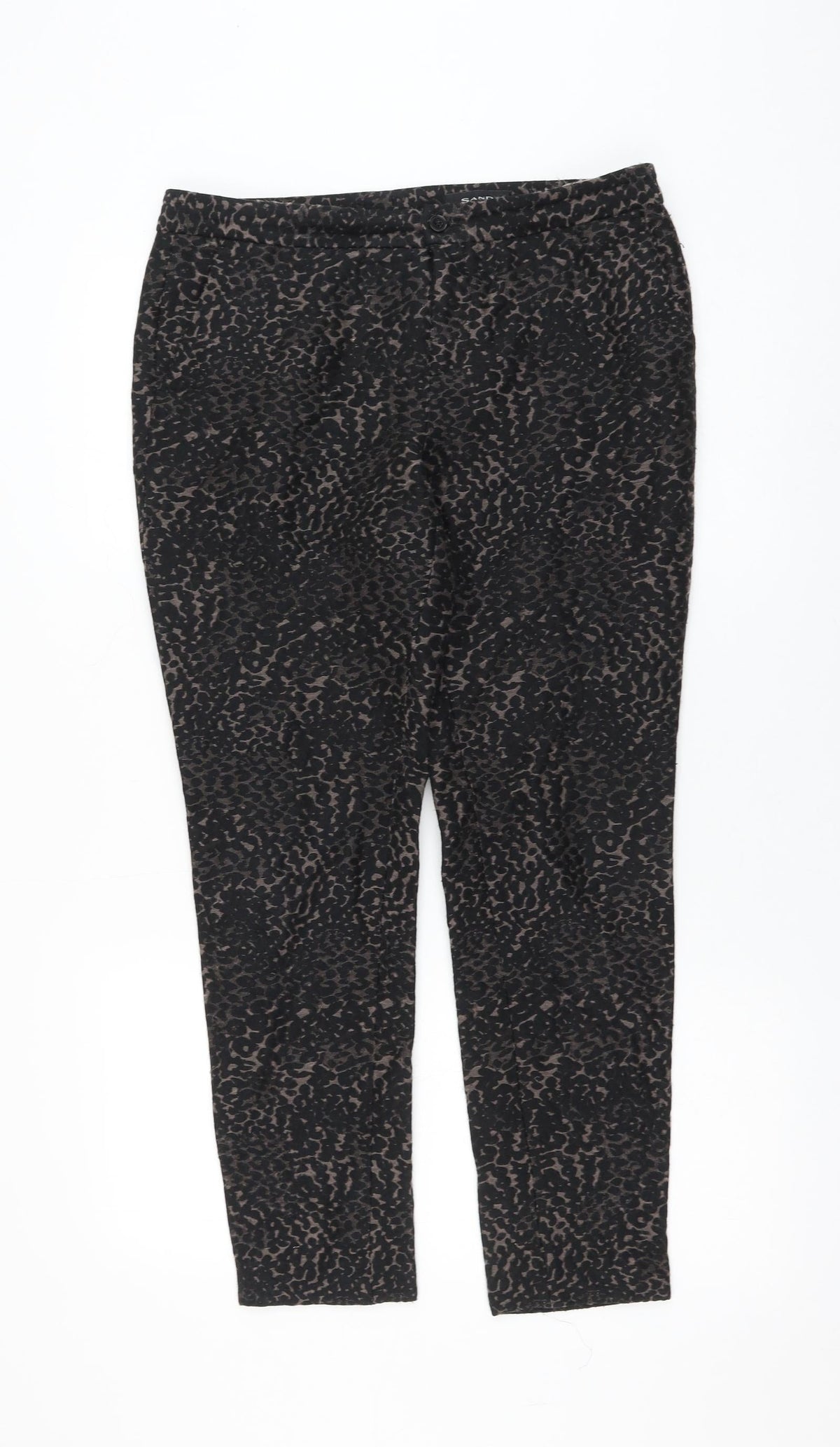 Sand Womens Black Animal Print Cotton Trousers Size 8 L27 in Regular Zip