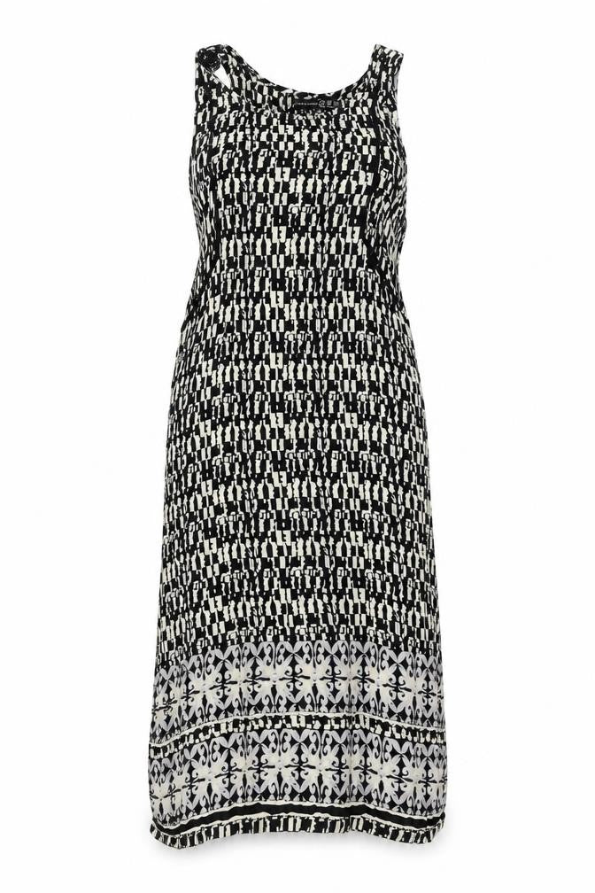 Atmosphere Womens Black Geometric Viscose Tank Dress Size 8 Round Neck Pullover