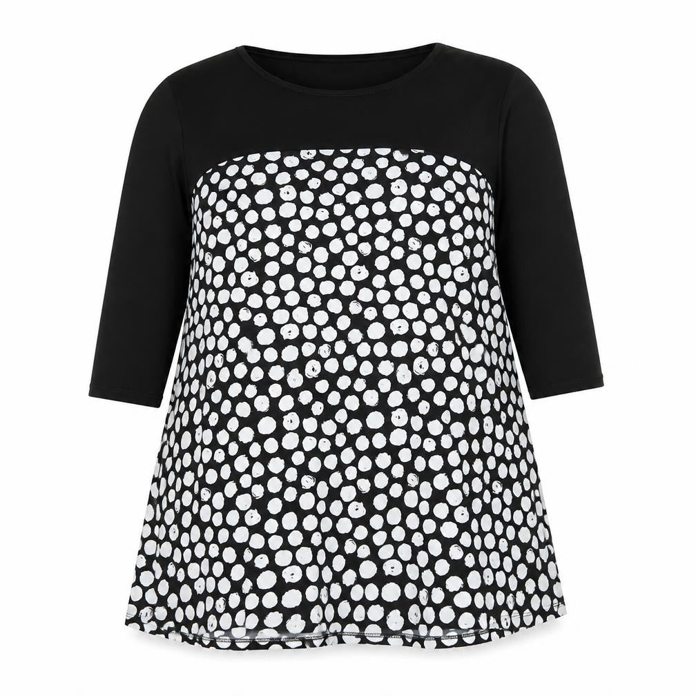 Grace Womens Black Polka Dot Polyester A-Line Size 14 Round Neck Pullover