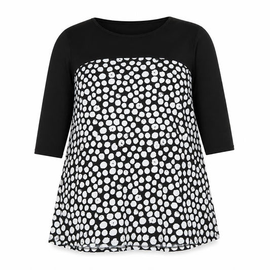 Grace Womens Black Polka Dot Polyester A-Line Size 14 Round Neck Pullover