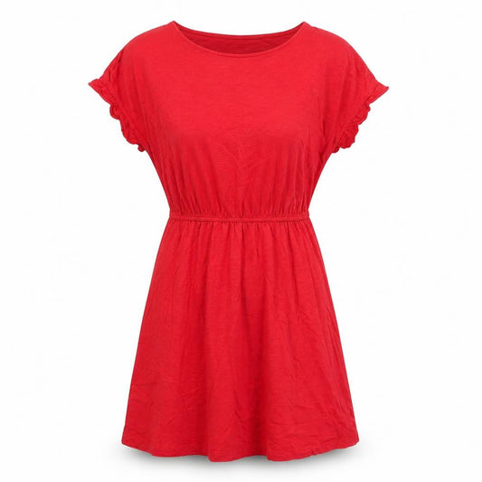 H&M Womens Red Cotton Shift Size S Round Neck Pullover