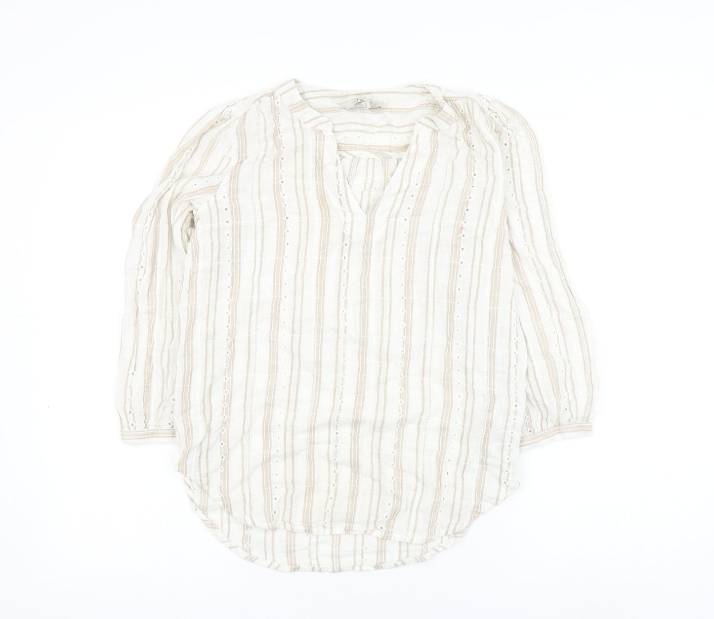 NEXT Womens Ivory Striped Cotton Basic Blouse Size 6 V-Neck