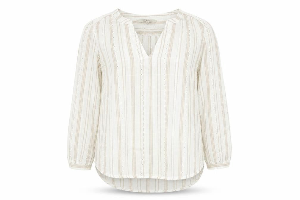 NEXT Womens Ivory Striped Cotton Basic Blouse Size 6 V-Neck