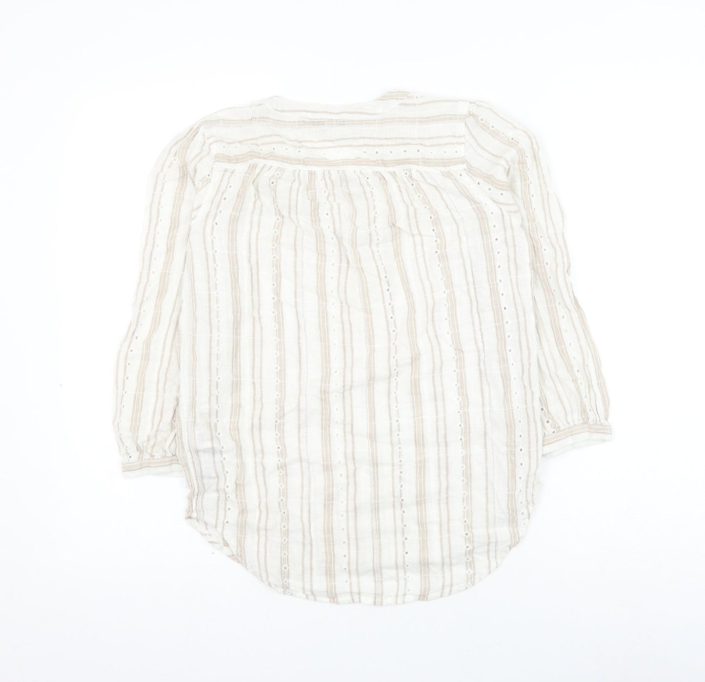 NEXT Womens Ivory Striped Cotton Basic Blouse Size 6 V-Neck