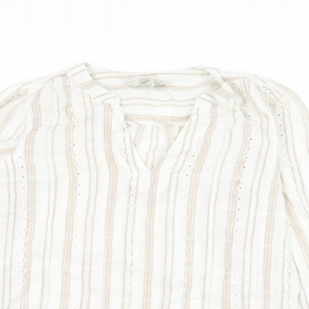 NEXT Womens Ivory Striped Cotton Basic Blouse Size 6 V-Neck
