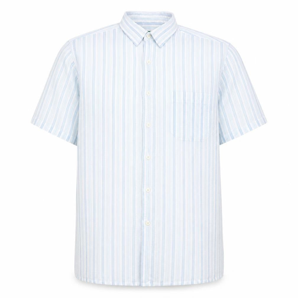 Canada Mens Blue Striped Polyester Button-Up Size 15.5 Collared Button