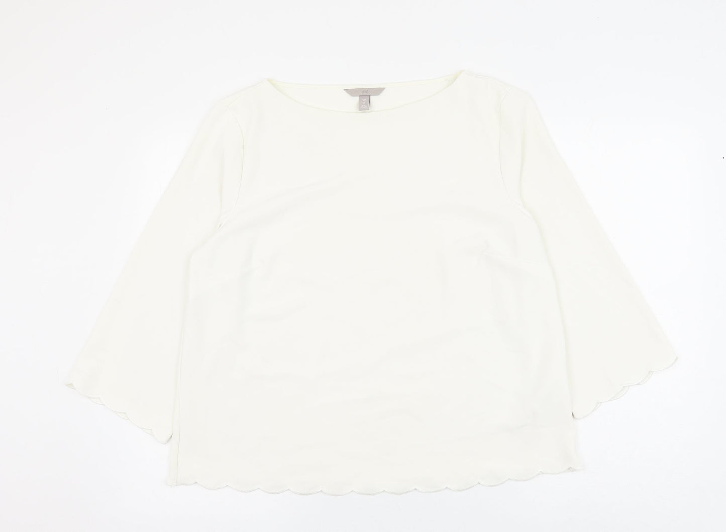 H&M Womens White Polyester Basic Blouse Size 16 Round Neck
