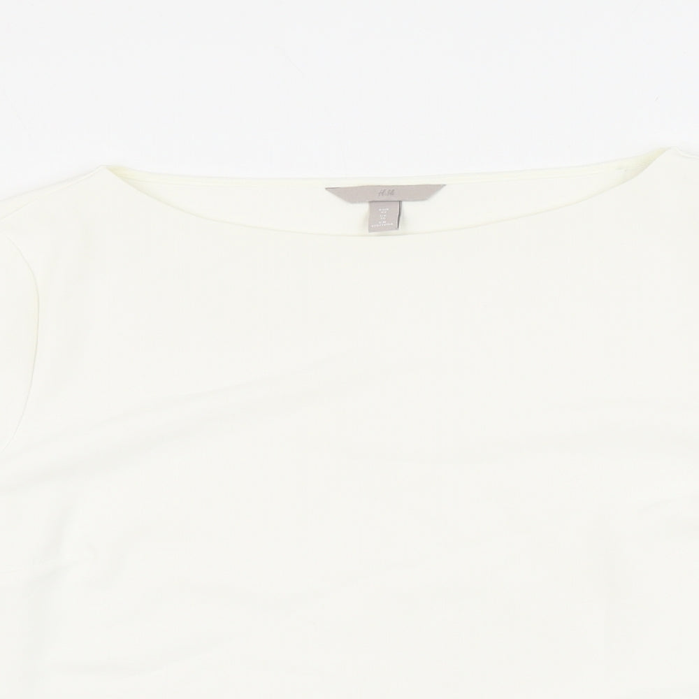 H&M Womens White Polyester Basic Blouse Size 16 Round Neck